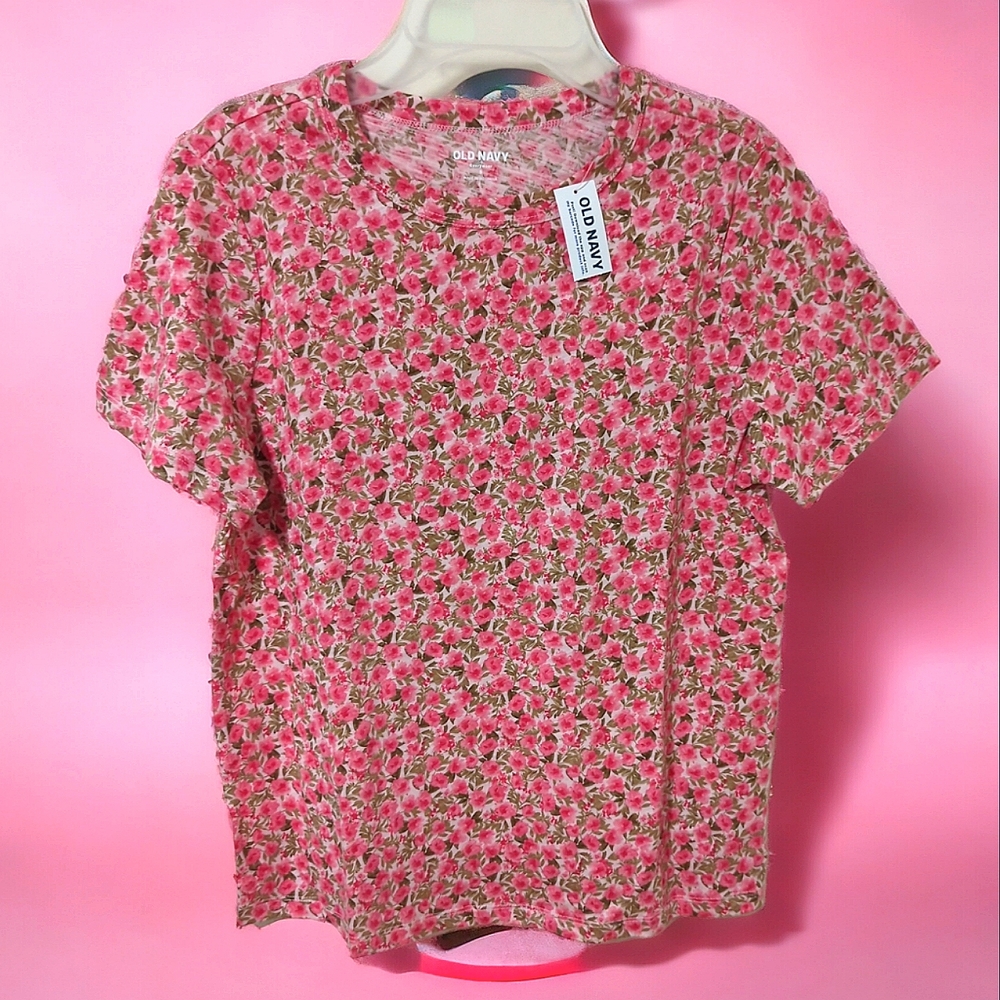 Old Navy Floral T-Shirt! Brand New! Pink Rose Pattern, Sizes: S,L,XL